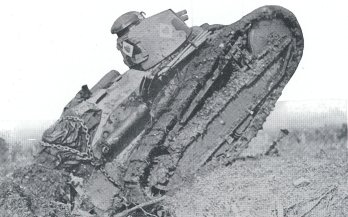 Tank climbing out of gully